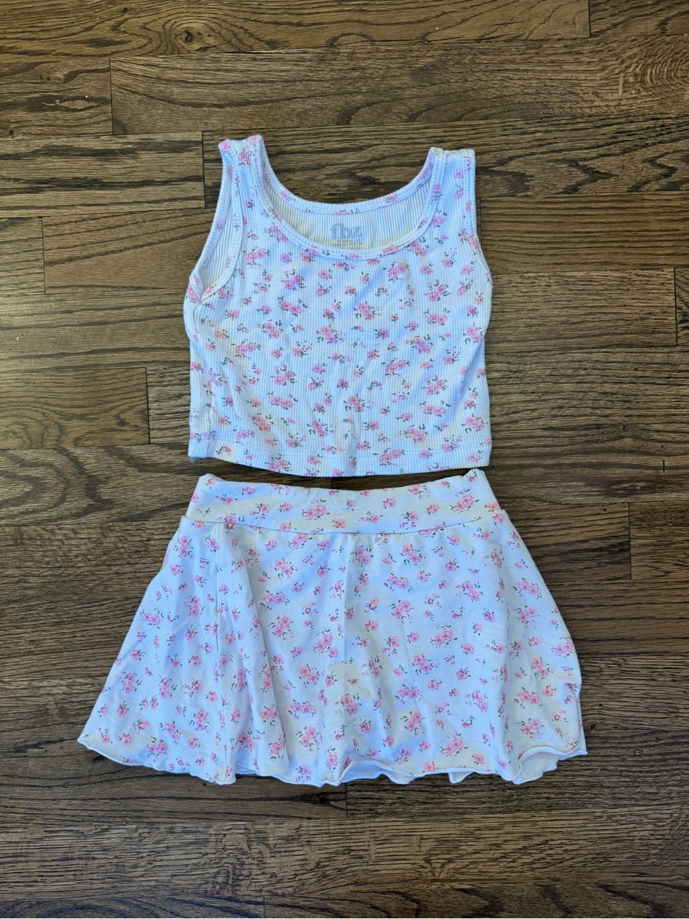FBZ White Floral Two-Piece Tank & Skort Set